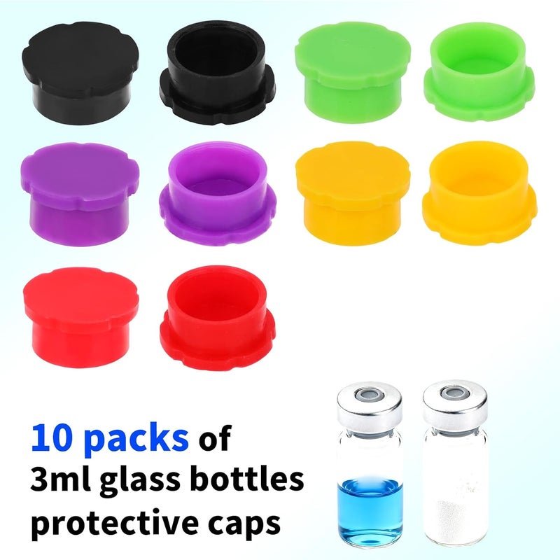 Sinbana 10pcs 3ml Glass Vial Protective Caps, 5 Colors Rubber Leakproof & Reusable Lids Caps Covers for Injection Peptide Vials for Essential Oil Storage & Lab Use - Image 2